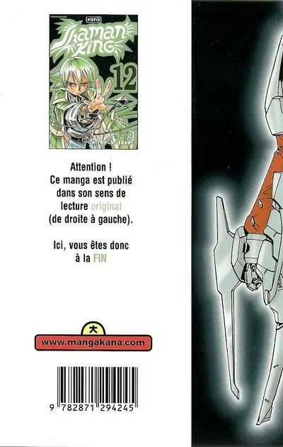 Verso de l'album Shaman King 12 Le pistolet des anges