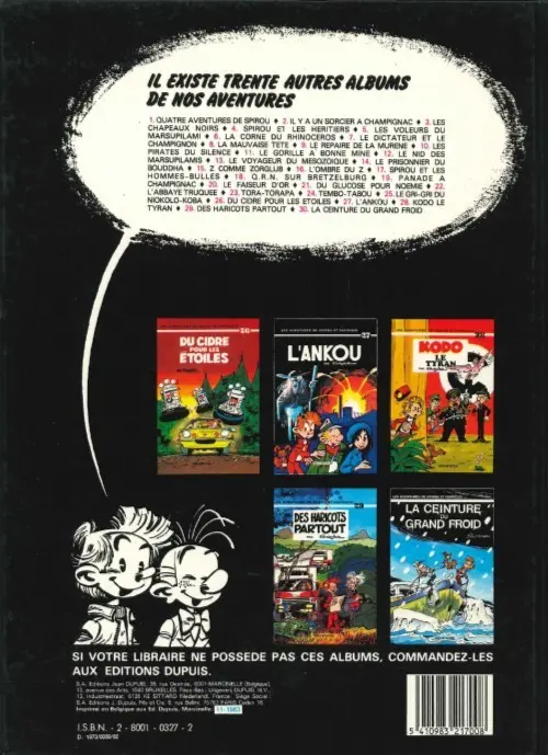 Verso de l'album Spirou et Fantasio Tome 23 Tora Torapa