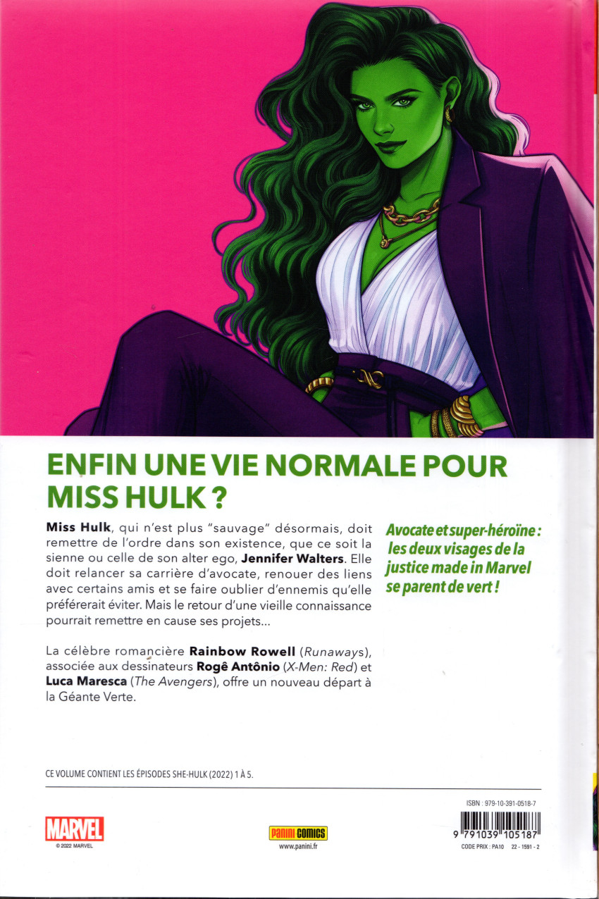 Verso de l'album She-Hulk 1 Retour à la vie civile