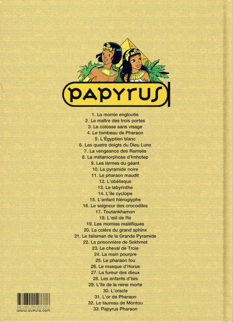 Verso de l'album Papyrus Tome 17 Toutankhamon le pharaon assassiné