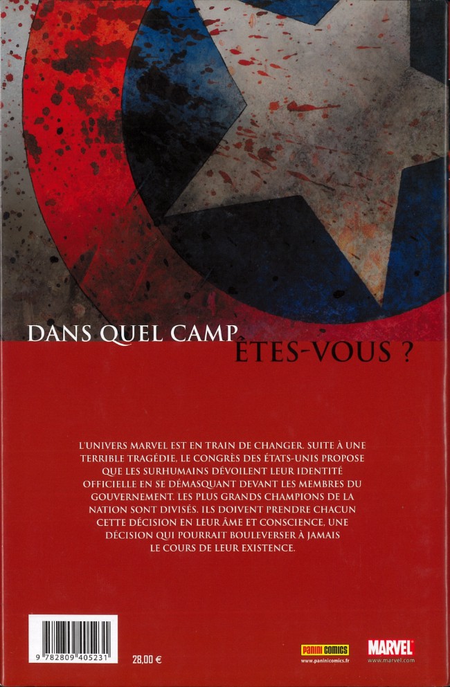Verso de l'album Civil War Tome 3 La Mort de Captain America