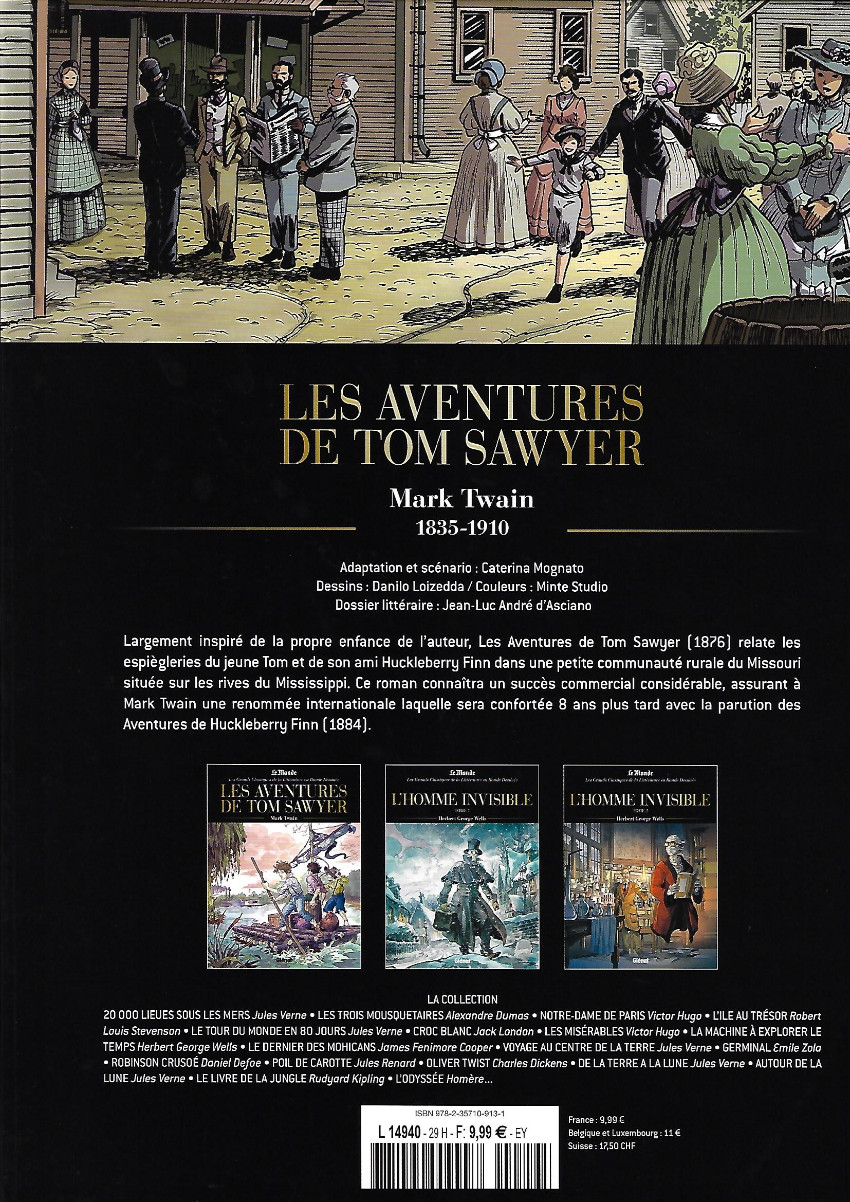Verso de l'album Les Grands Classiques de la littérature en bande dessinée Tome 38 Les aventures de Tom Sawyer