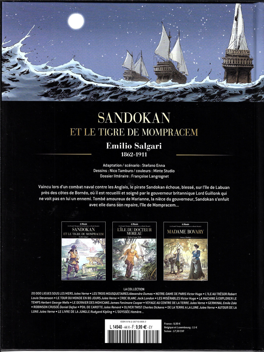 Verso de l'album Les Grands Classiques de la littérature en bande dessinée Tome 44 Sandokan et le tigre de Mompracem