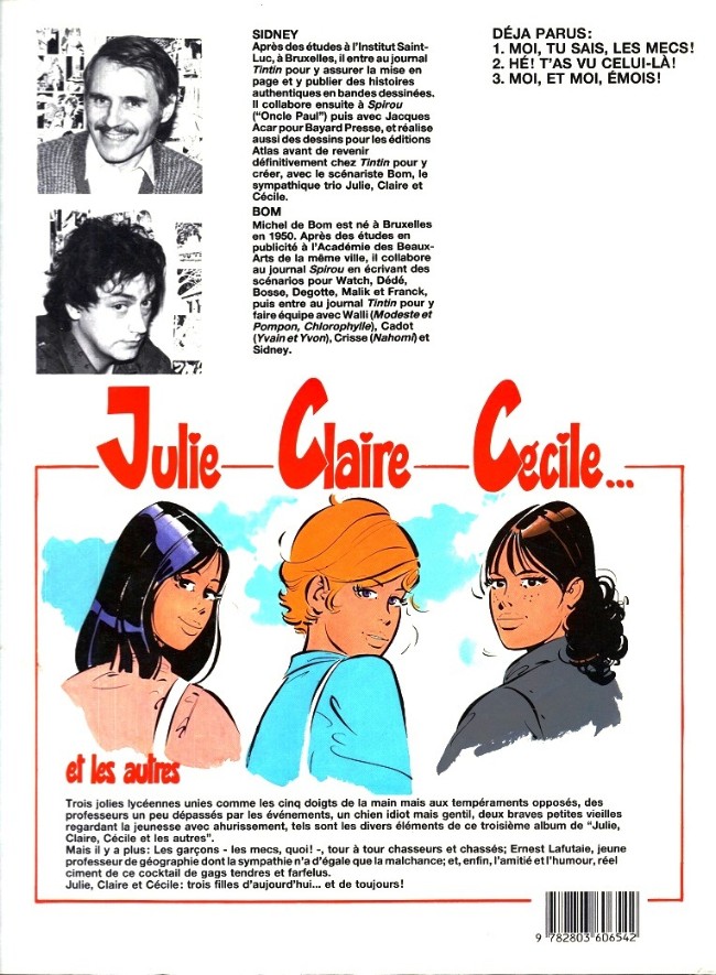 Verso de l'album Julie, Claire, Cécile Tome 3 Moi, et moi, émois !