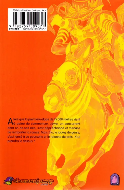 Verso de l'album Jojo's Bizarre Adventure : Steel Ball Run Vol. 2 1st Stage 15 000 mètres