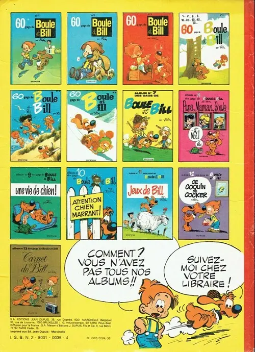 Verso de l'album Boule & Bill Tome 6 60 gags de Boule et Bill
