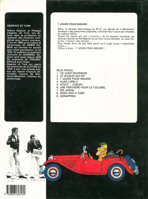 Verso de l'album Clifton Tome 3 7 jours pour mourir