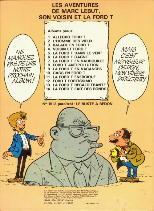 Verso de l'album Marc Lebut et son voisin Tome 1 Allegro Ford T
