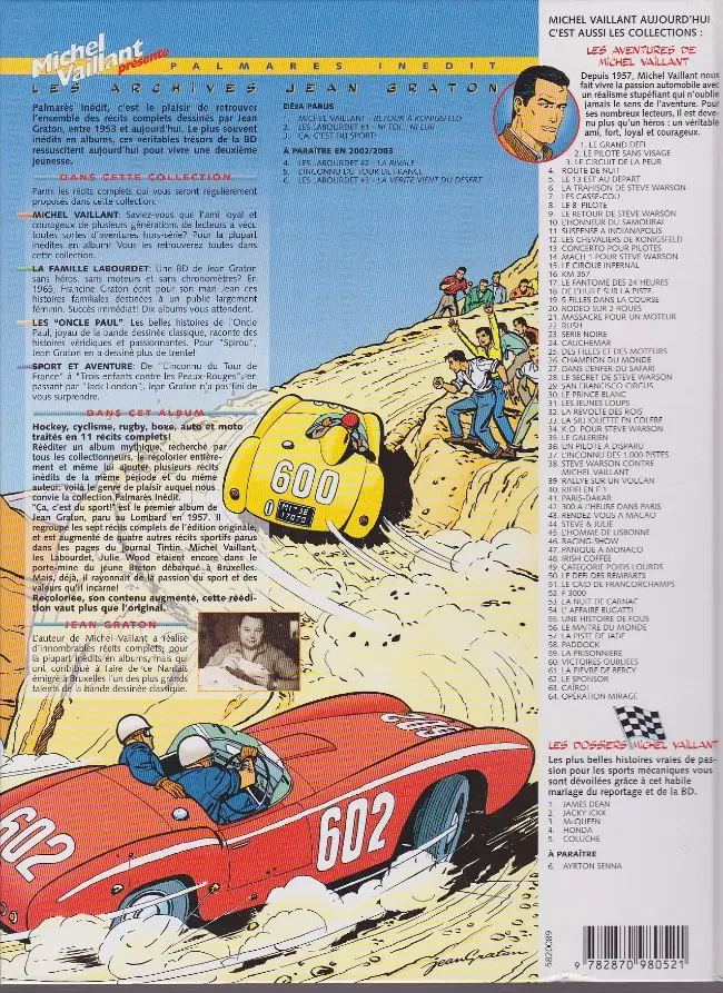 Verso de l'album Michel Vaillant Palmarès inédit Tome 3 Ça, c'est du sport !