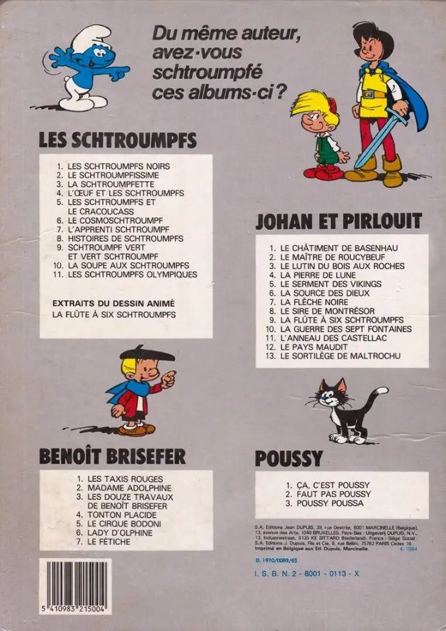 Verso de l'album Les Schtroumpfs Tome 6 Le cosmoschtroumpf