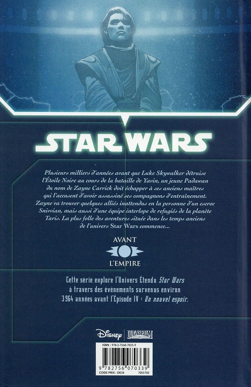 Verso de l'album Star Wars - Chevaliers de l'Ancienne République Tome 1 Il y a bien longtemps...