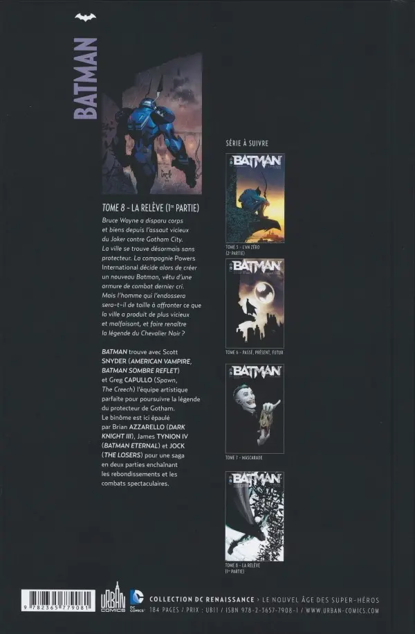 Verso de l'album Batman Tome 8 La Relève - 1re partie