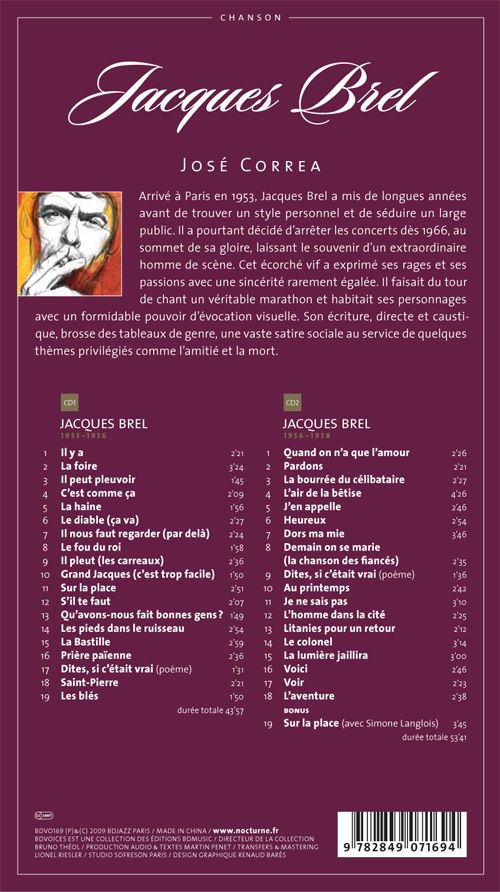 Verso de l'album BD Chanson Jacques Brel