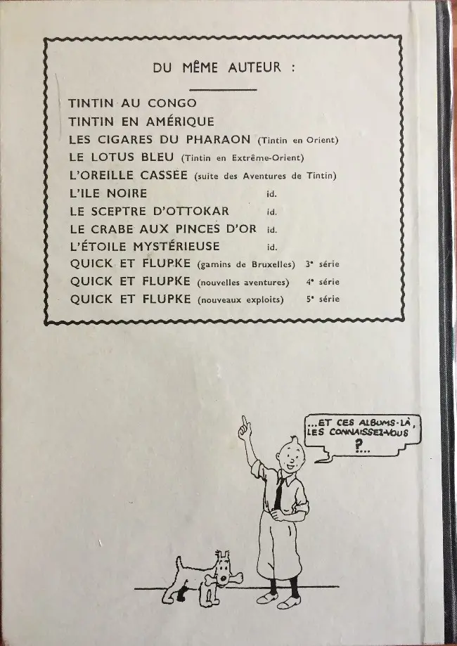 Verso de l'album Tintin Tintin au pays de l'or noir