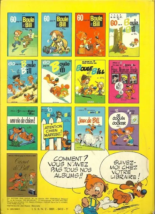 Verso de l'album Boule & Bill Tome 11 Jeux de Bill