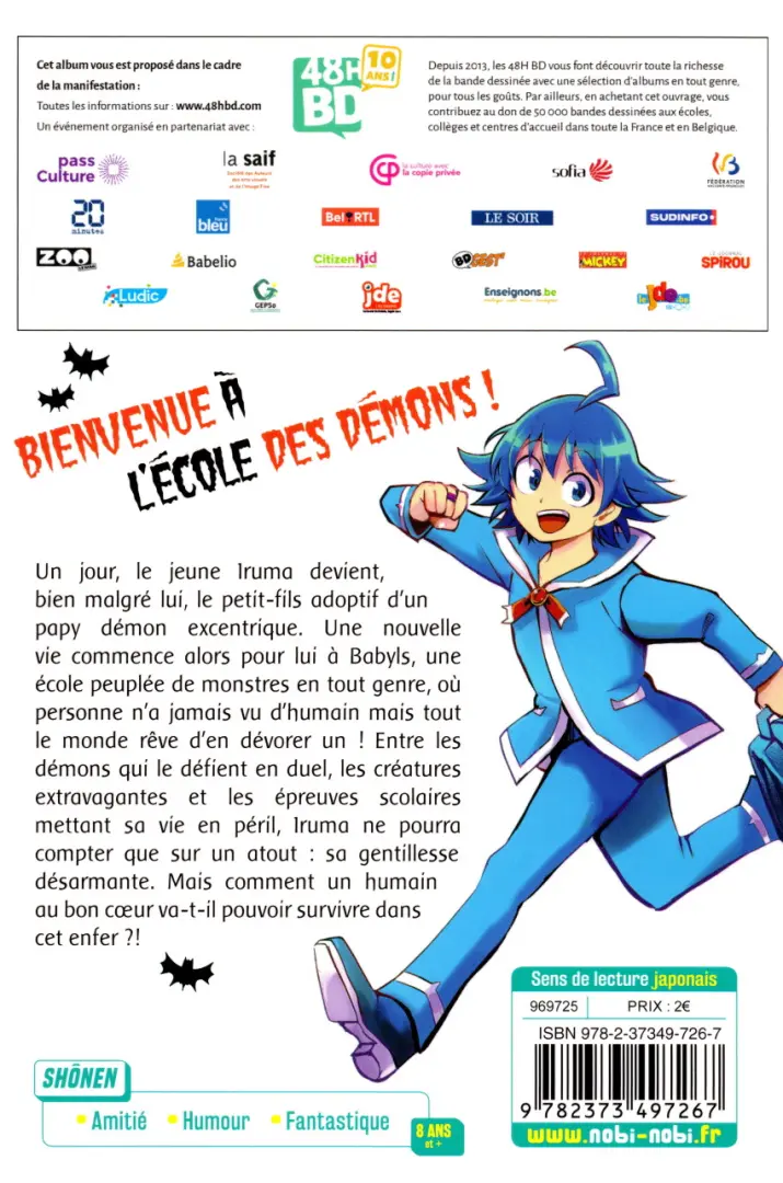 Verso de l'album Iruma à l'École des Démons Vol. 1