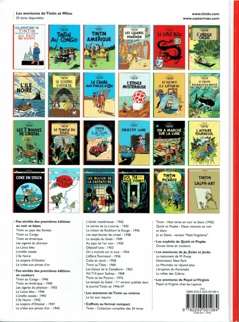 Verso de l'album Tintin Tome 9 Le crabe aux pinces d'or