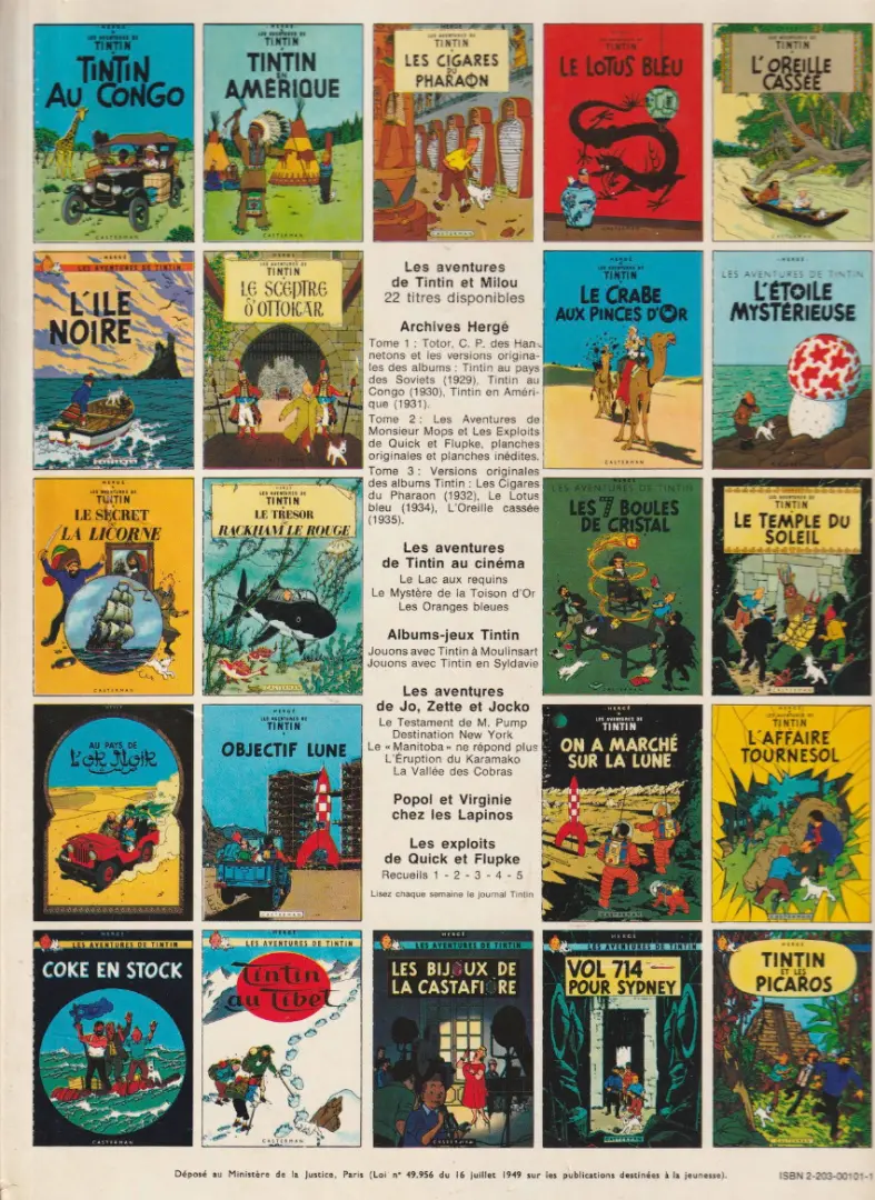 Verso de l'album Tintin Tome 2 Tintin au Congo