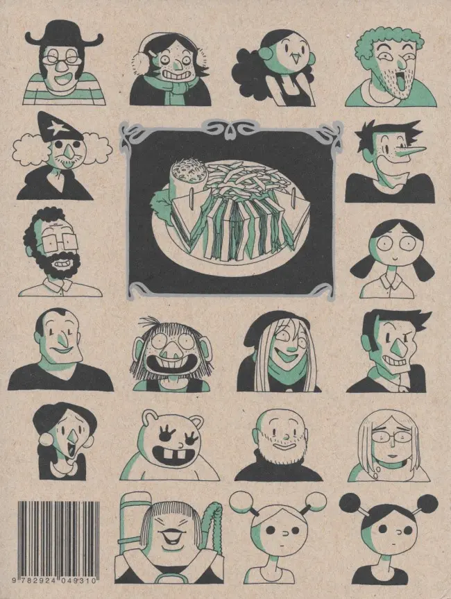 Verso de l'album Club Sandwich Cinq histoires biscornues, mais néanmoins amusantes