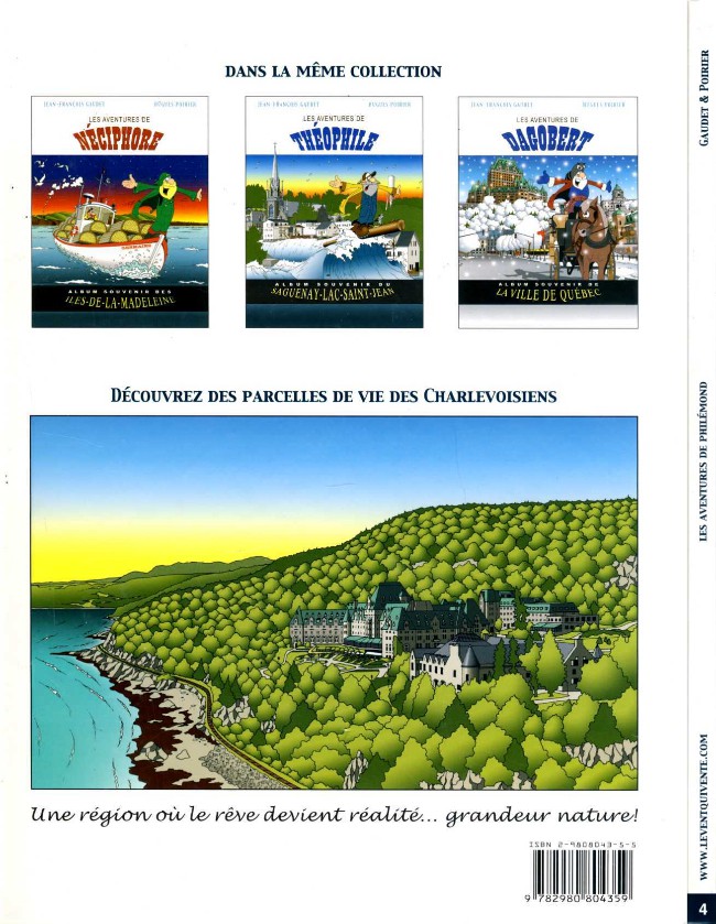 Verso de l'album Le Tour du Québec en BD Tome 4 Les aventures de Philémond