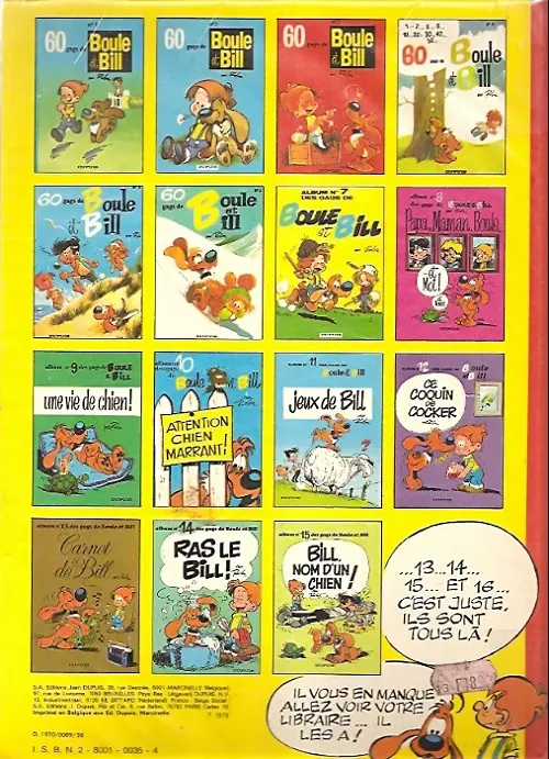 Verso de l'album Boule & Bill Tome 6 60 gags de Boule et Bill