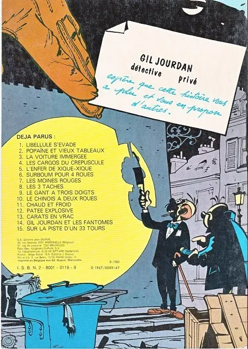 Verso de l'album Gil Jourdan Tome 4 Les cargos du crépuscule