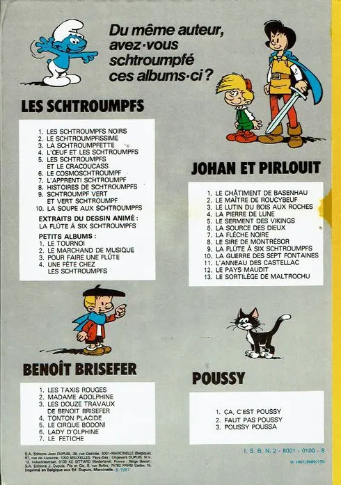 Verso de l'album Johan et Pirlouit Tome 6 La source des dieux