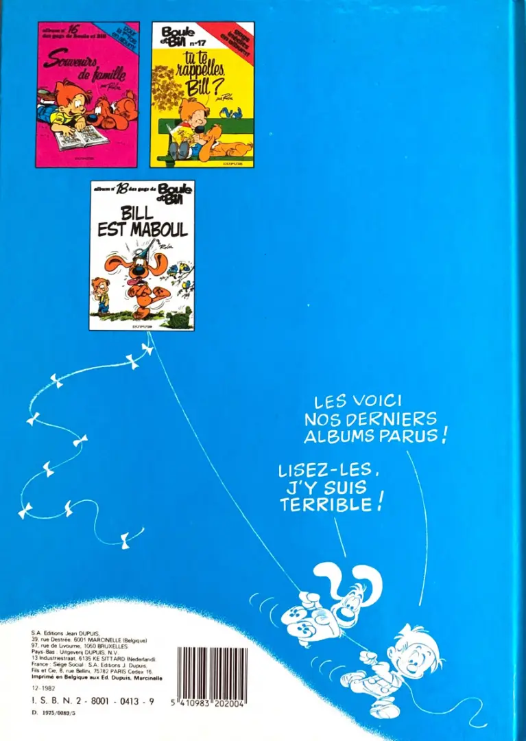Verso de l'album Boule & Bill Tome 11 Jeux de Bill