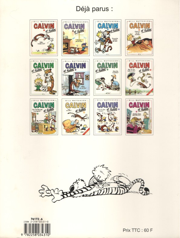 Verso de l'album Calvin et Hobbes Tome 1 Adieu, monde cruel !