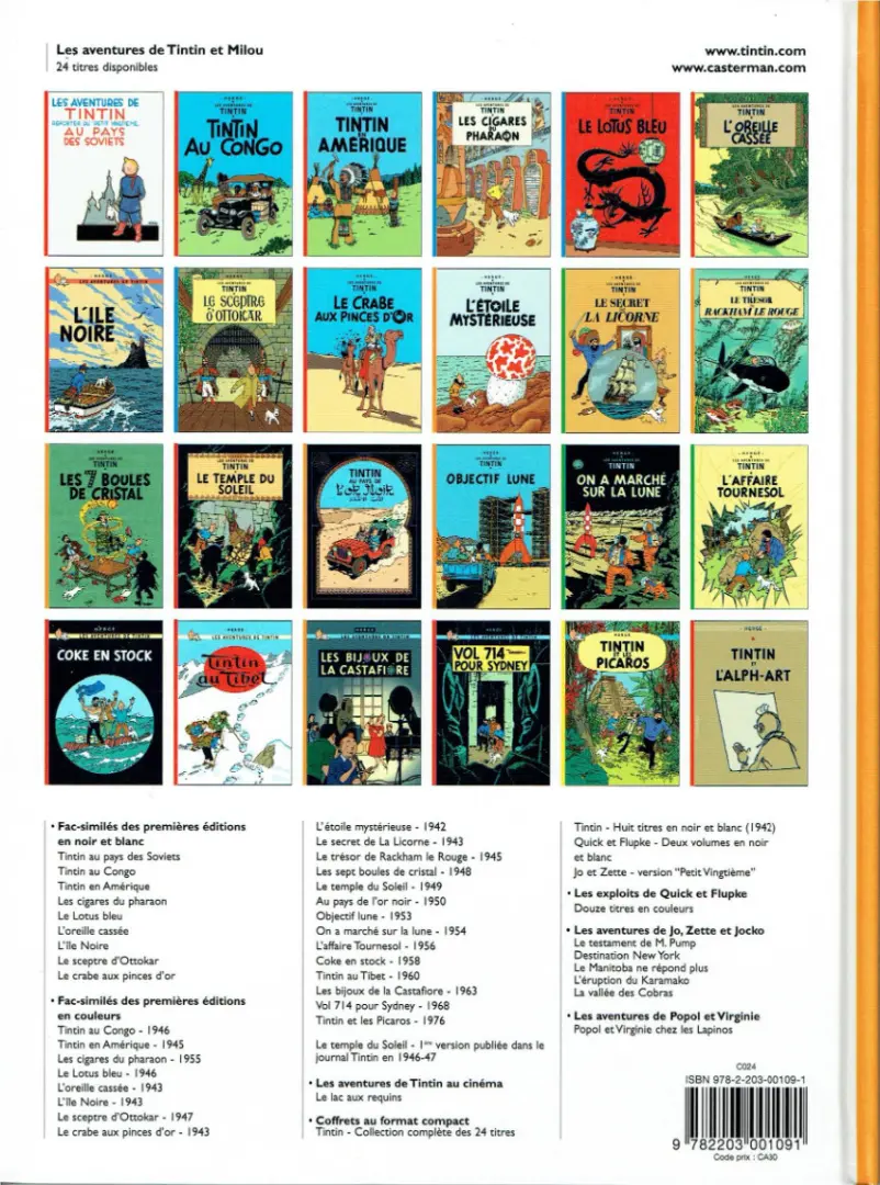 Verso de l'album Tintin Tome 10 L'étoile mystérieuse