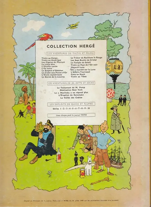 Verso de l'album Tintin Tome 13 Les 7 boules de cristal
