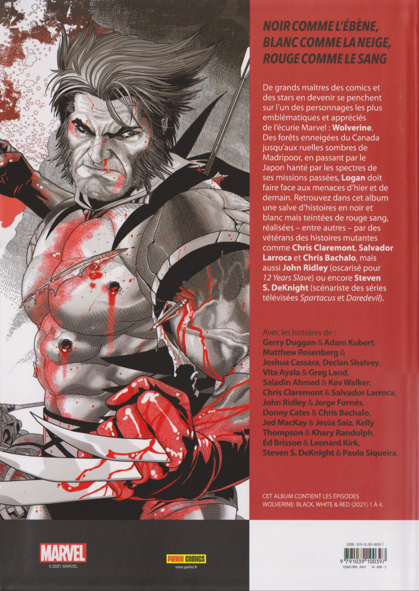 Verso de l'album Wolverine : Black, White & Blood