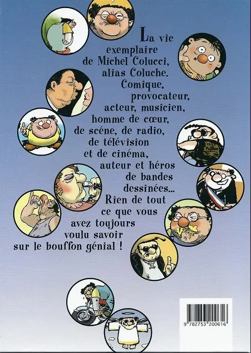 Verso de l'album de A à Z Coluche en BD