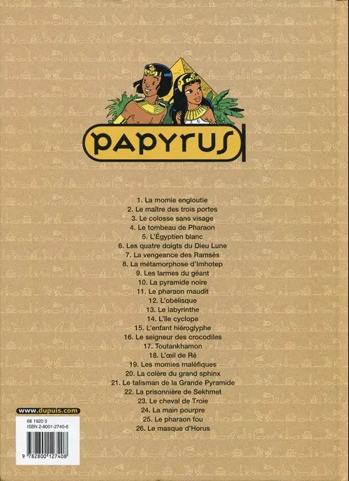 Verso de l'album Papyrus Tome 20 La colère du grand sphinx