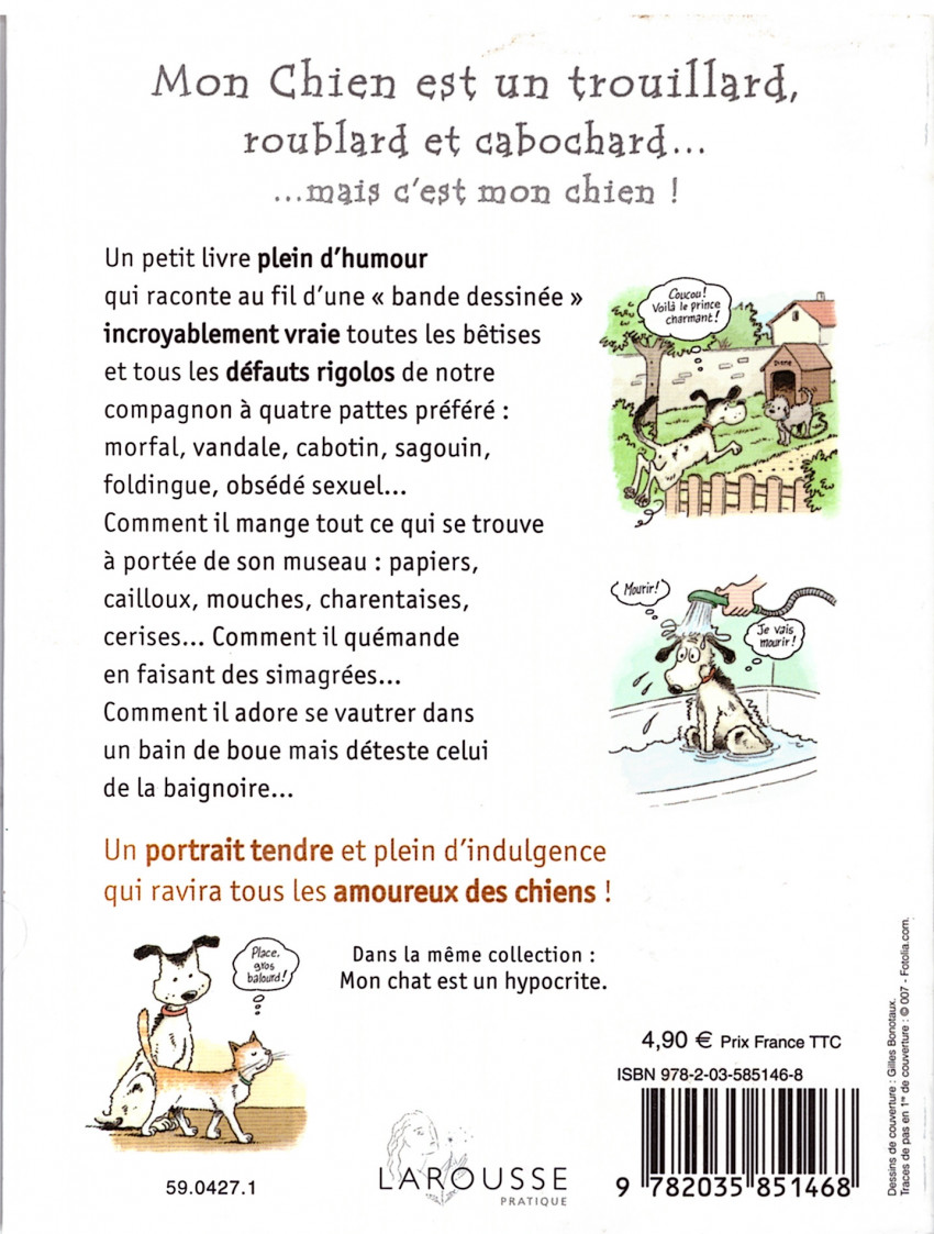 Verso de l'album Mon chien est un trouillard, roublard et cabochard... mais c'est mon chien !
