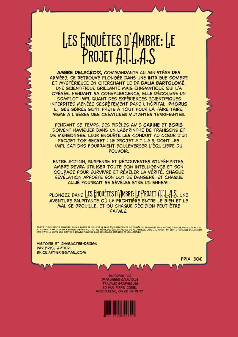 Verso de l'album Les enquêtes d'Ambre Tome 1 Le Projet A.T.L.A.S