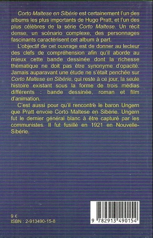 Verso de l'album Corto Maltese Lire et comprendre... Corto Maltese en Sibérie