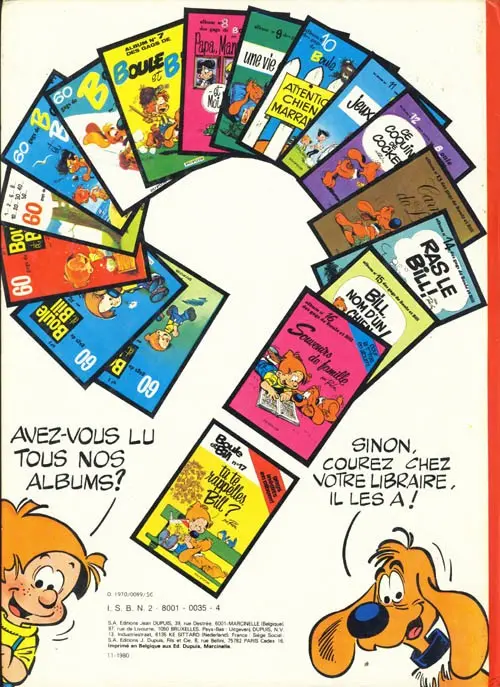 Verso de l'album Boule & Bill Tome 6 60 gags de Boule et Bill
