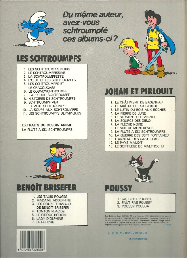 Verso de l'album Johan et Pirlouit Tome 6 La source des Dieux