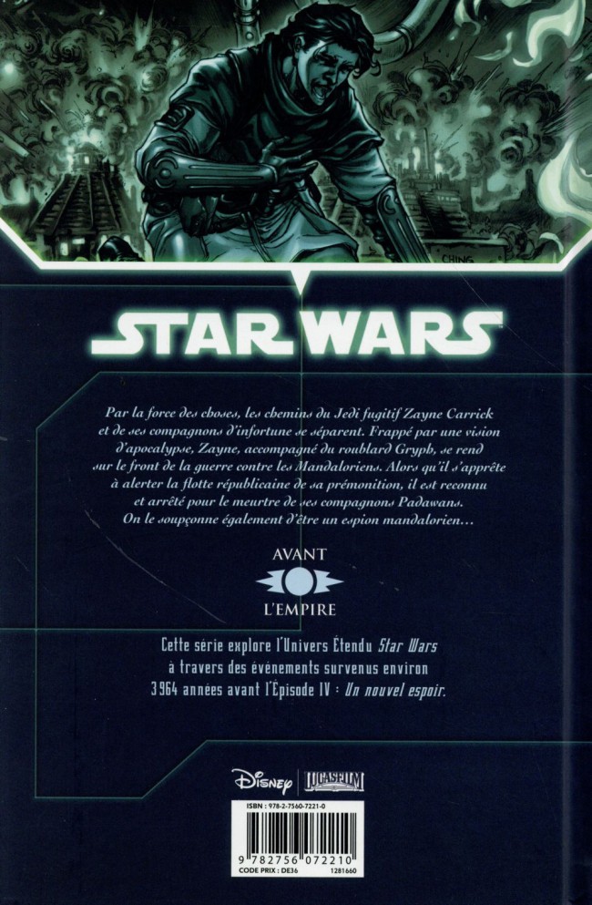 Verso de l'album Star Wars - Chevaliers de l'Ancienne République Tome 3 Au cœur de la peur