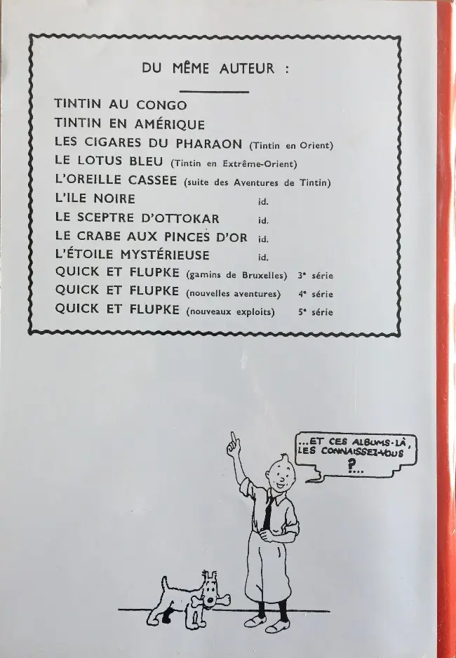 Verso de l'album Tintin Le secret de la Licorne