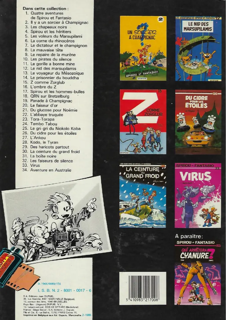 Verso de l'album Spirou et Fantasio Tome 15 Z comme Zorglub