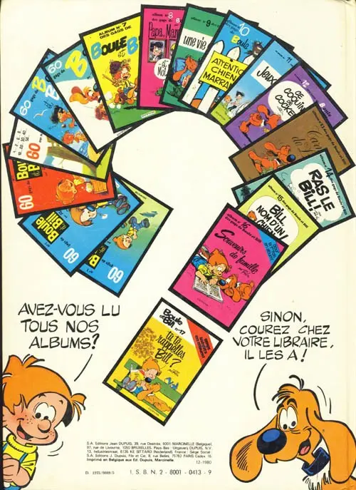 Verso de l'album Boule & Bill Tome 11 Jeux de Bill