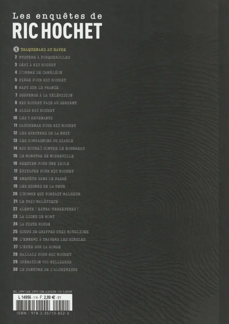 Verso de l'album Les enquêtes de Ric Hochet Tome 1 Signé Caméléon - Traquenard au Havre
