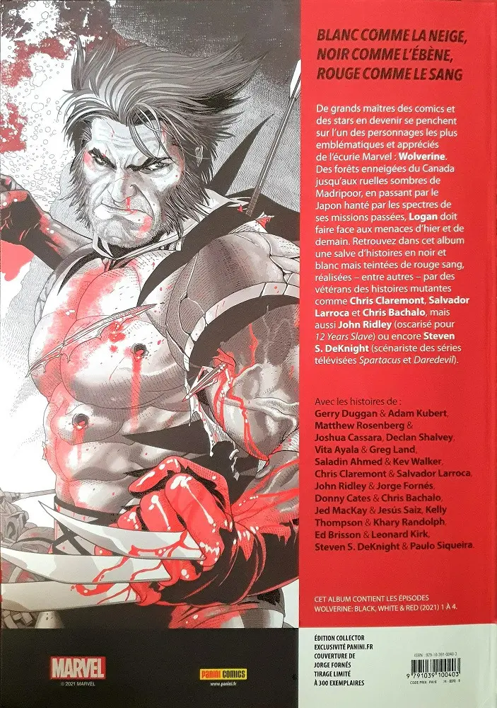 Verso de l'album Wolverine : Black, White & Blood