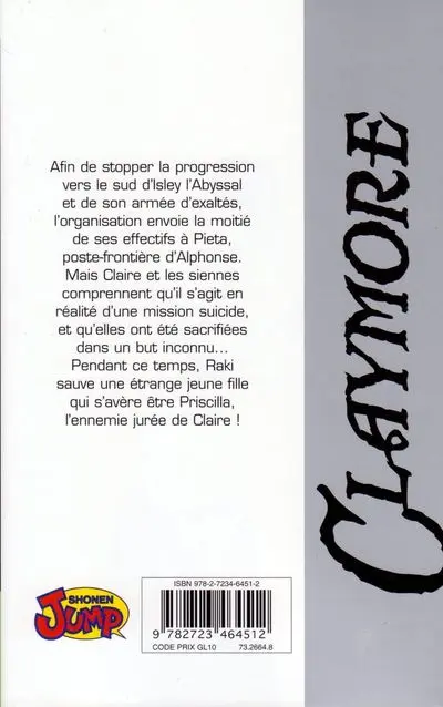 Verso de l'album Claymore Tome 10 La guerre nordique