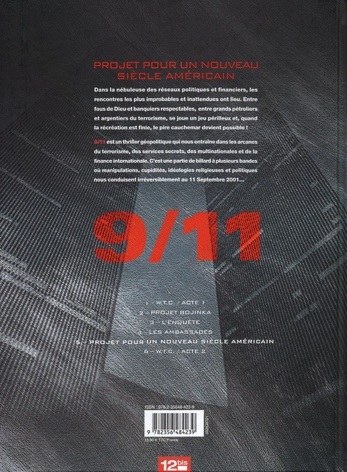 Verso de l'album 9/11 Tome 5 Projet pour un nouveau siècle américain