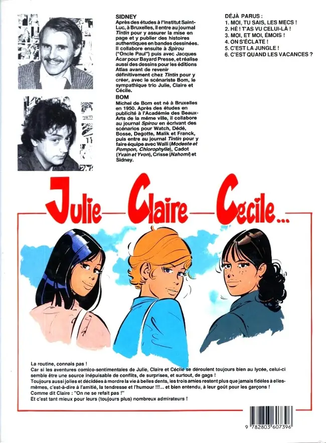 Verso de l'album Julie, Claire, Cécile Tome 6 C'est quand les vacances ?