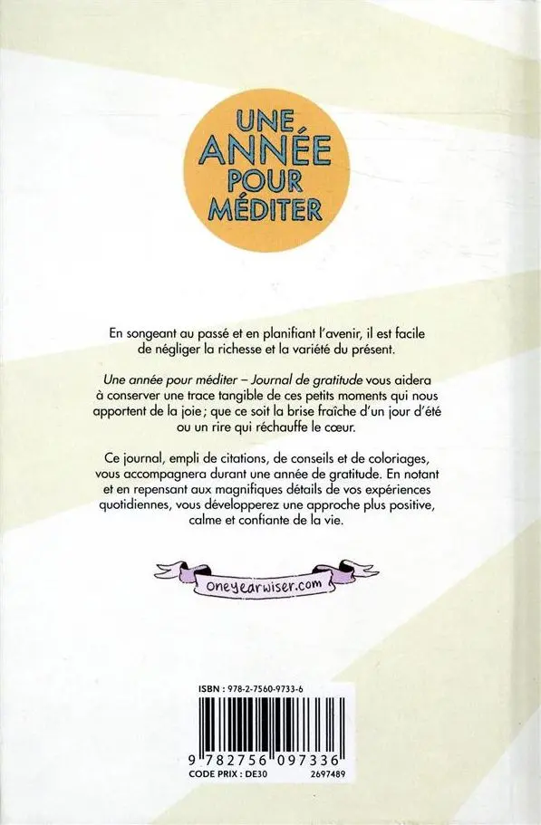 Verso de l'album Une année pour méditer Journal de gratitude
