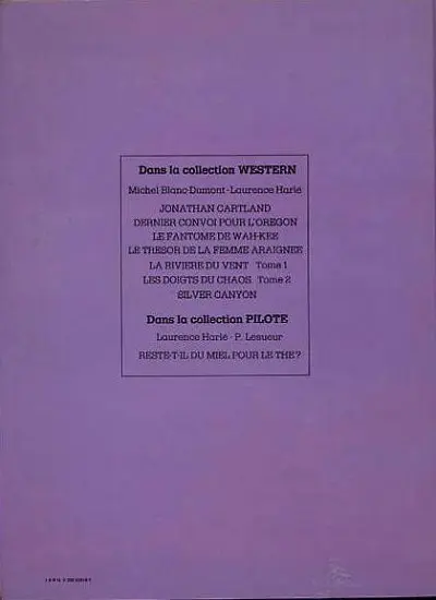 Verso de l'album Jonathan Cartland Tome 3 Le fantôme de Wah-Kee